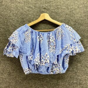 NLW Cropped Top Women S Small Blue Floral Elastic Waist Current Fashion Casual